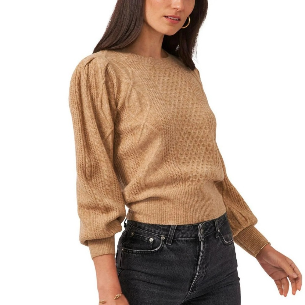 1. State variegated cables crew sweater